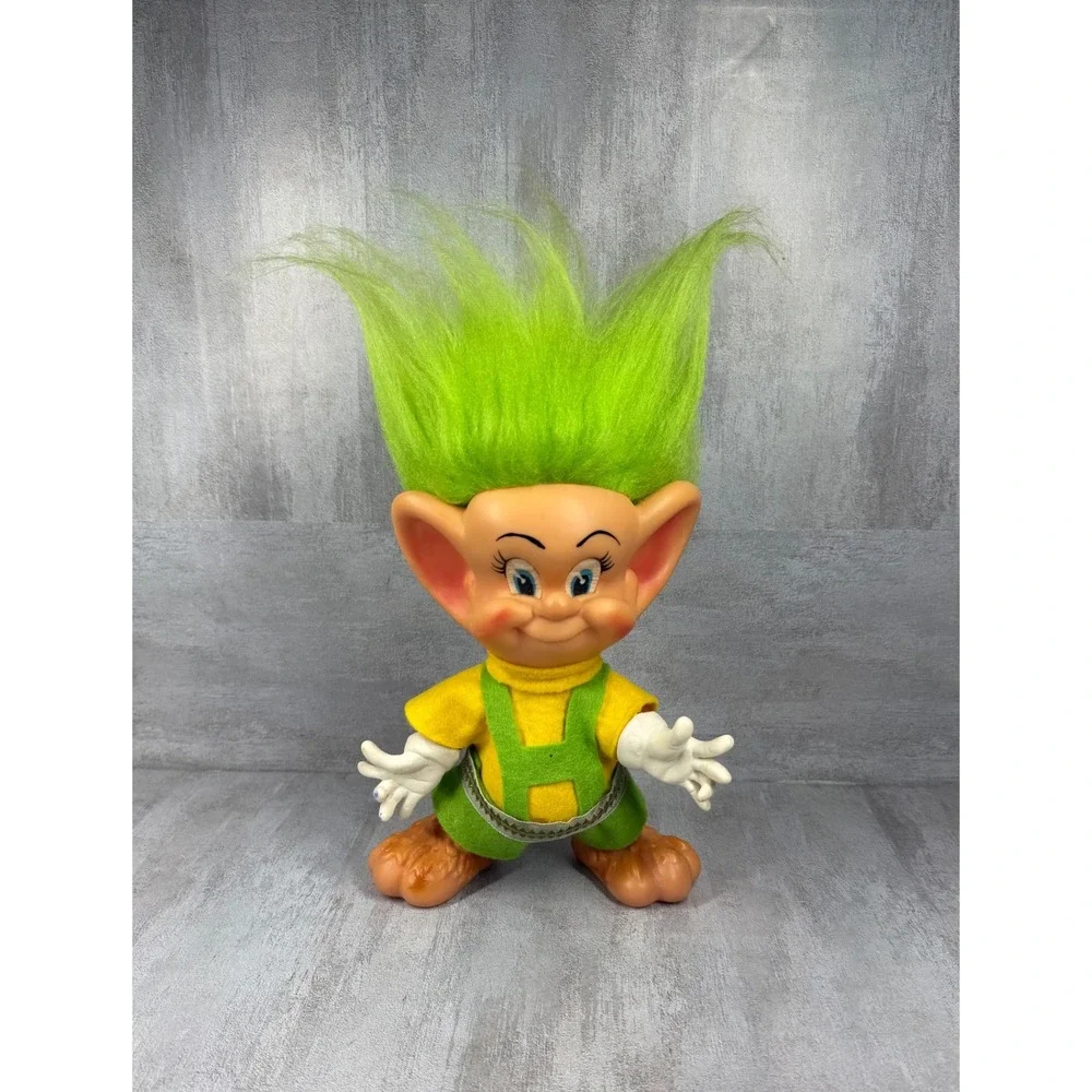 Vintage 1973 Royalty Industries Troll Doll Green Hair Yellow Shirt 8 Inch